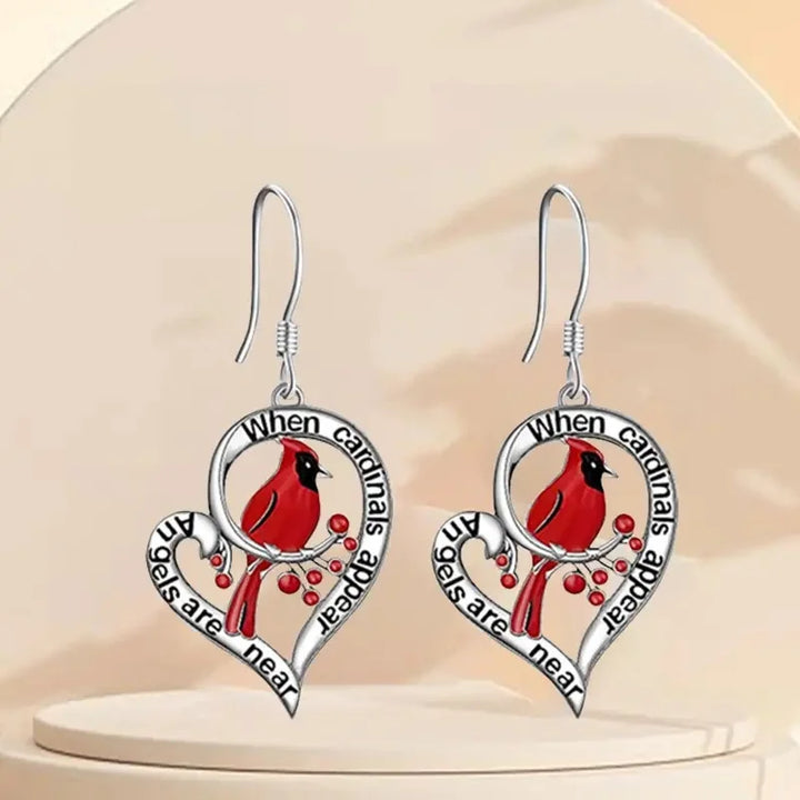 Boucles d'oreilles Cardinal Memorial – “Quand les Cardinals apparaissent, les Anges sont proches” Design en forme de cœur
