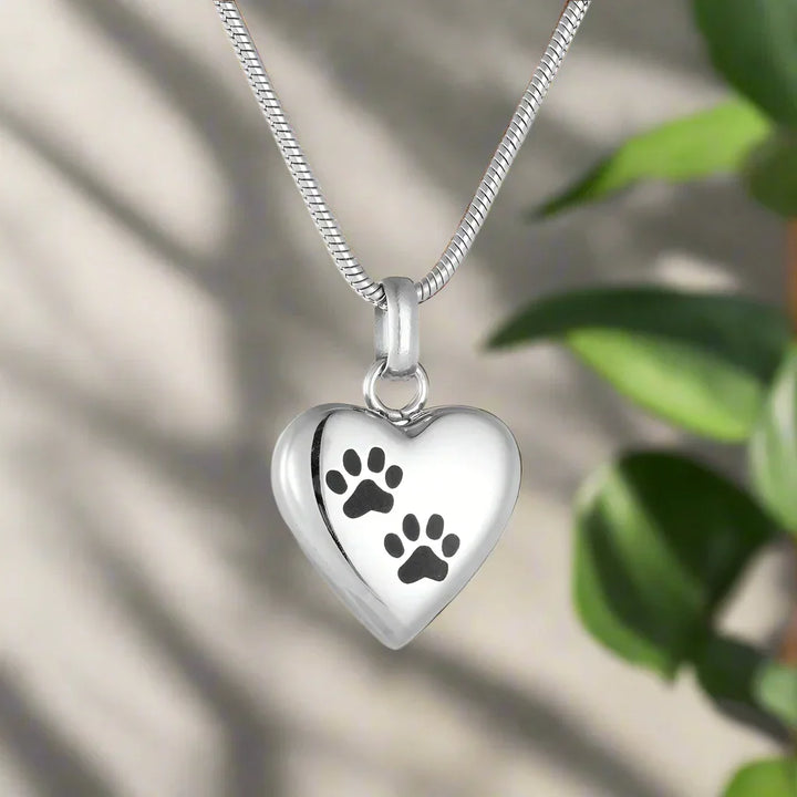 Collier Urne Mémorial pour Animaux - Pendentif en Forme de Cœur avec Gravure de Patte