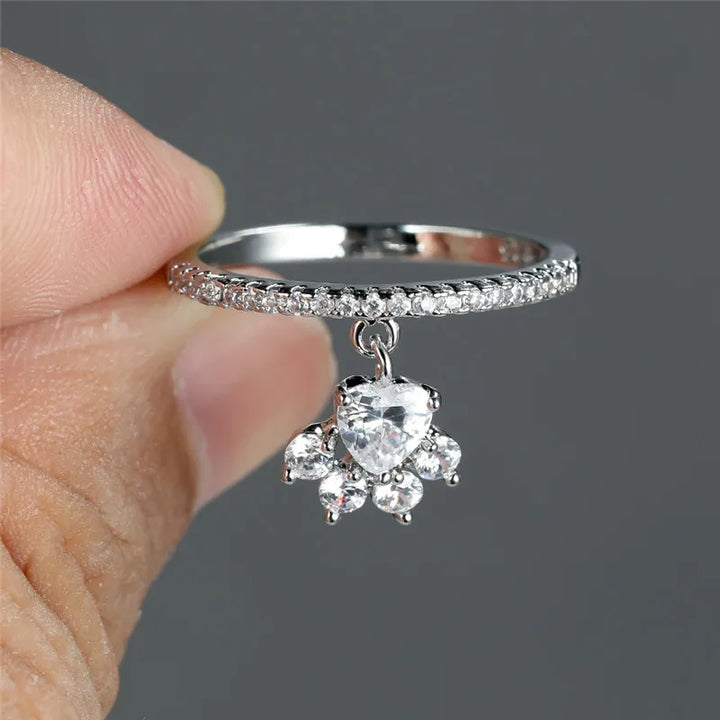 Bague Vintage Pattes de Chat & Cœur en Pierre – Ton Or & Argent