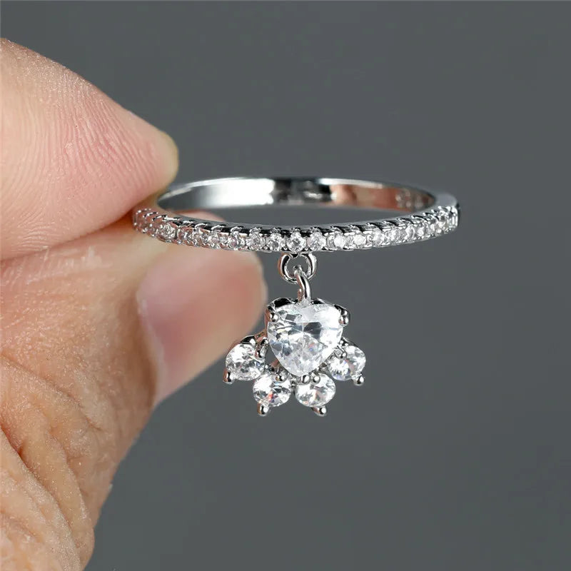 Bague Vintage Patte de Chat & Pierre en Cœur – Ton Or & Argent