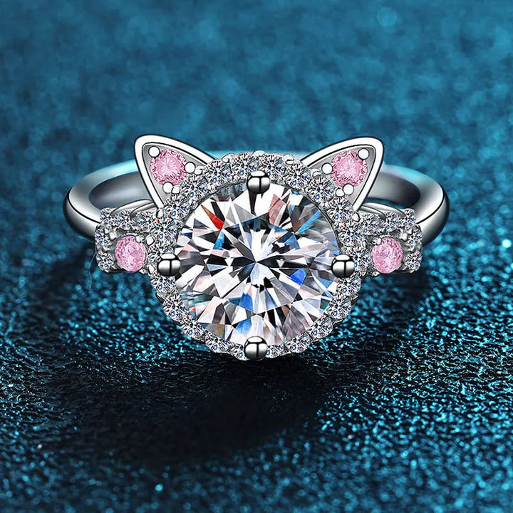 Bague avec Oreilles de Chat Ajustables en Zirconia