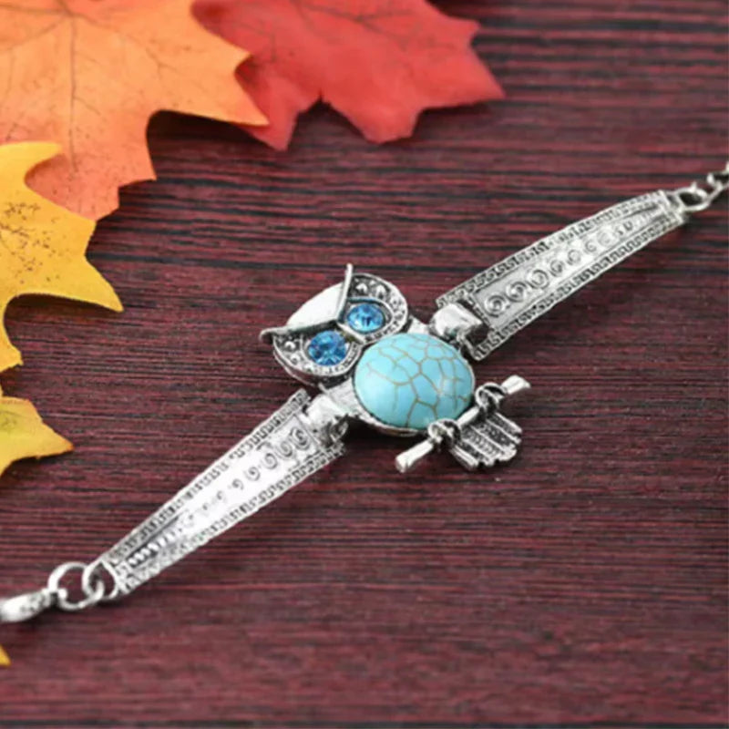 Bracelet en Charme Turquoise Hibou Vintage