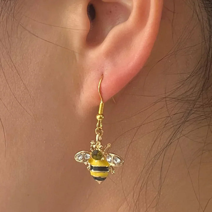Boucles d'oreilles en cristal Abeille dorée et Rayon de miel