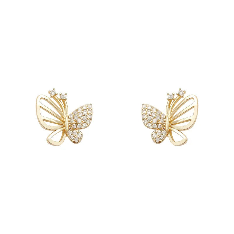 Boucles d'oreilles puces en zircon élégant en forme de papillon