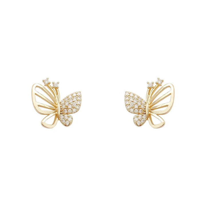 Boucles d'oreilles puces en zircon élégant en forme de papillon