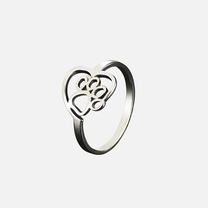 Bague Pattes et Cœur en Or – Bijoux en Acier Inoxydable pour Amateurs d'Animaux