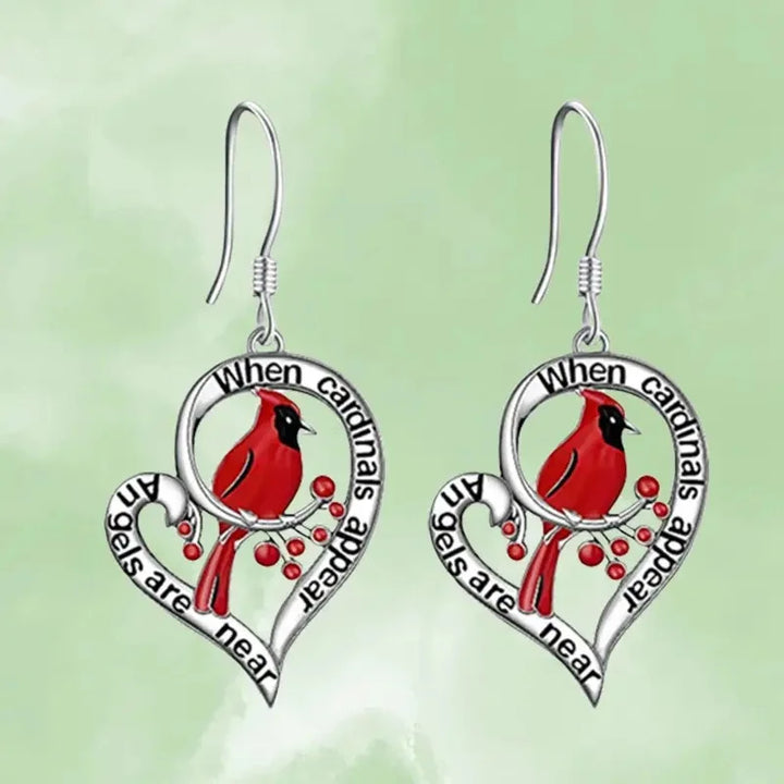 Boucles d'oreilles Cardinal Memorial – “Quand les cardinaux apparaissent, les anges sont proches” Design en forme de cœur