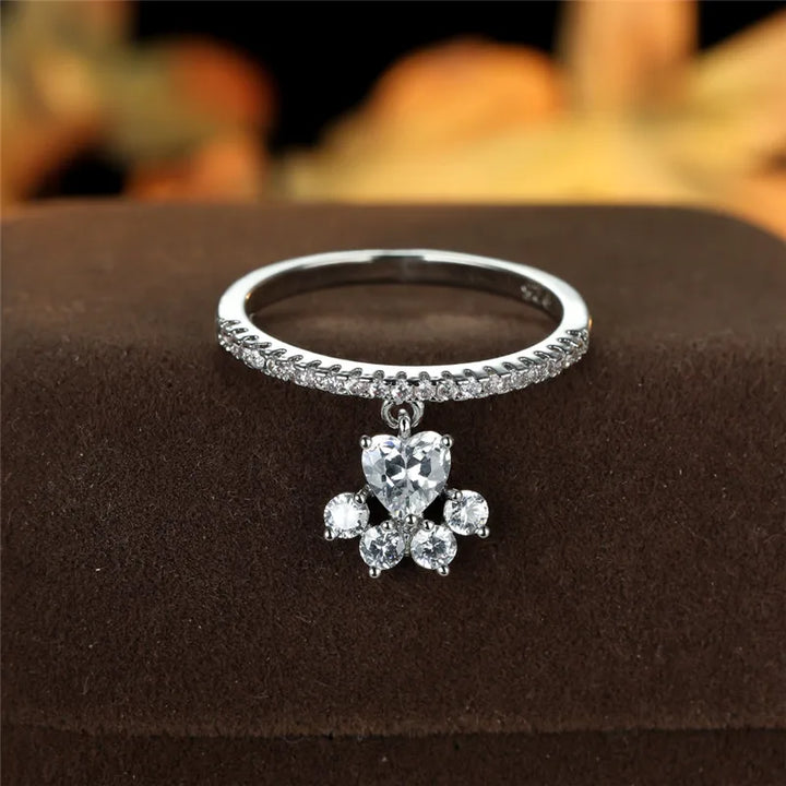 Bague Vintage Patte de Chat & Cœur en Pierre – Ton Or & Argent