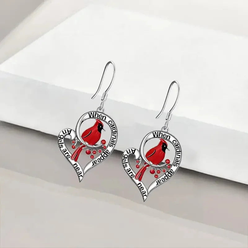 Boucles d'oreilles Cardinal Memorial – “Quand les Cardinals apparaissent, les Anges sont proches” Design en forme de cœur