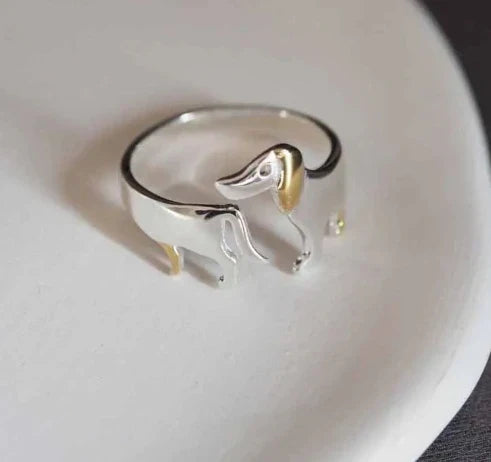 Bague en argent sterling 925 en forme de teckel – Ajustable