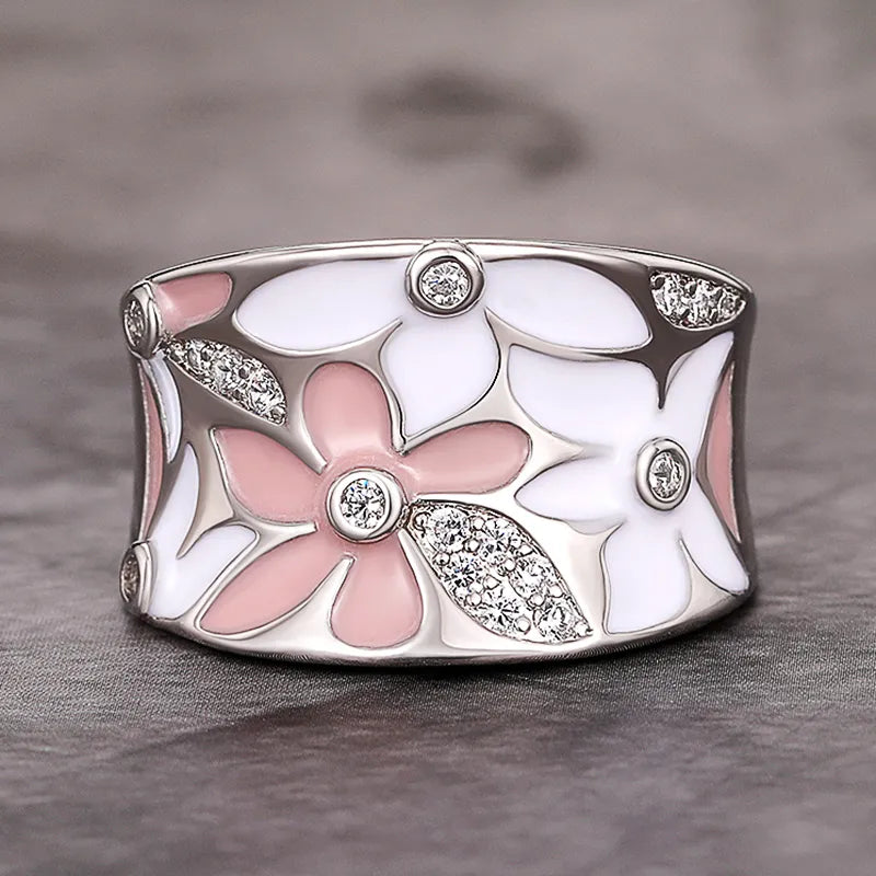 Bague en zirconium vintage avec fleurs