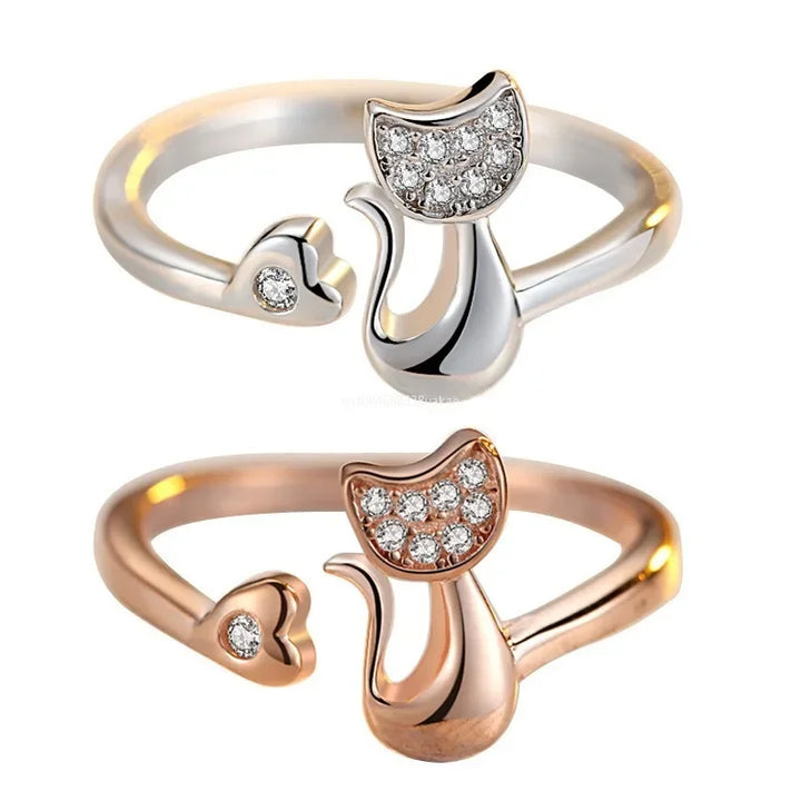Bague Ouverte Chat Mignon – Zircon Cubique