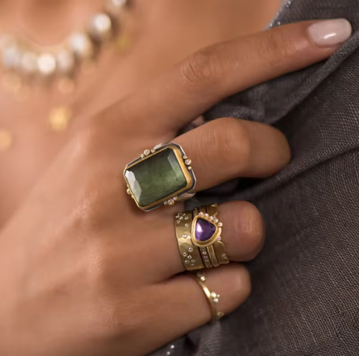 Bague en Cristal Carrée Rétro Française