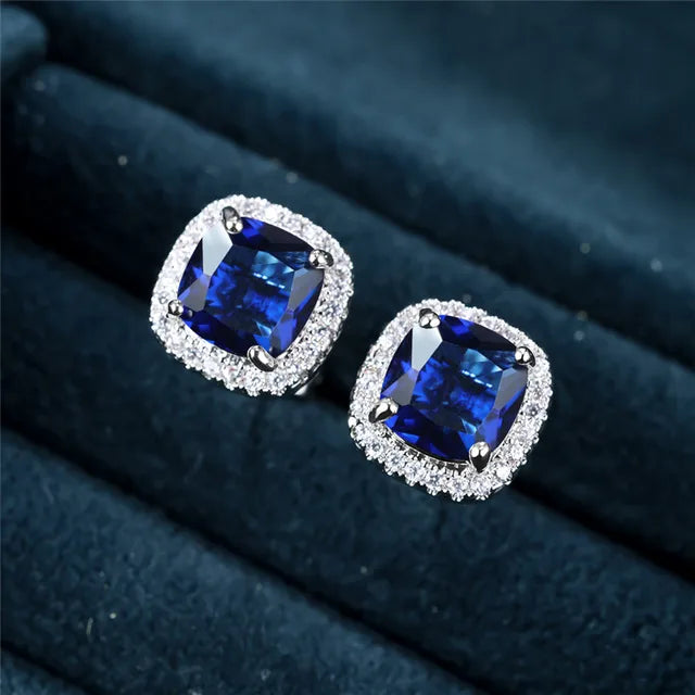 Boucles d'oreilles carrées en saphir | Or blanc