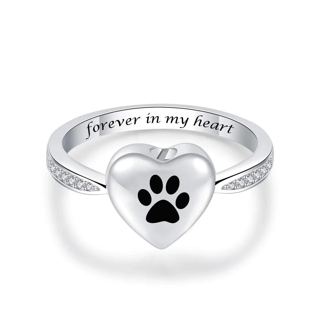 Bague Urne en Forme de Patte de Coeur – Bijoux de Crémation pour Animaux de Compagnie