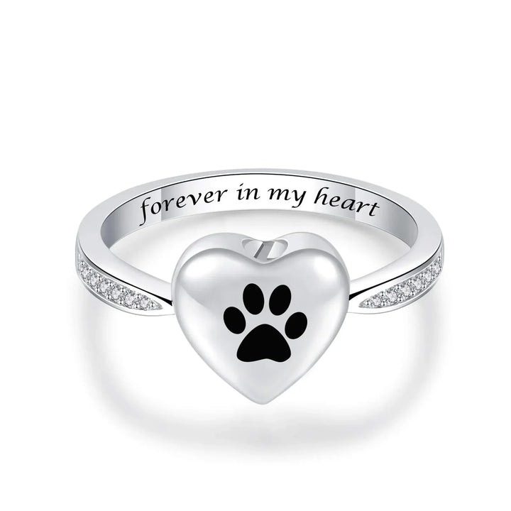 Bague Urne en Forme de Patte de Coeur – Bijoux de Crémation pour Animaux de Compagnie