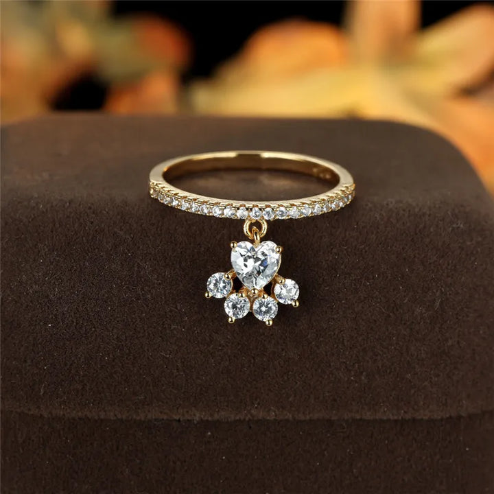Bague Vintage Patte de Chat & Cœur en Pierre – Ton Or & Argent