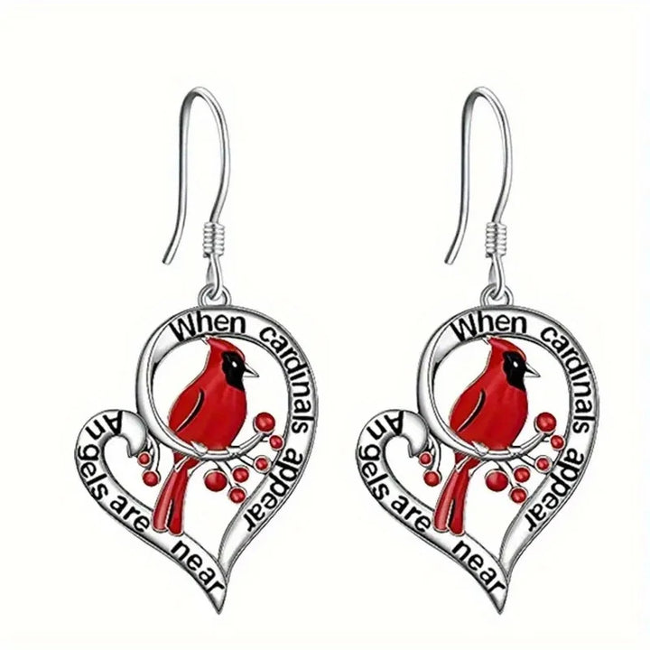 Boucles d'oreilles Cardinal Memorial – “Quand les cardinaux apparaissent, les anges sont proches” Design en forme de cœur