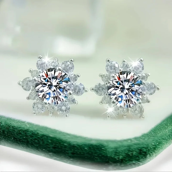 Boucles d'oreilles en cristal de fleur en argent