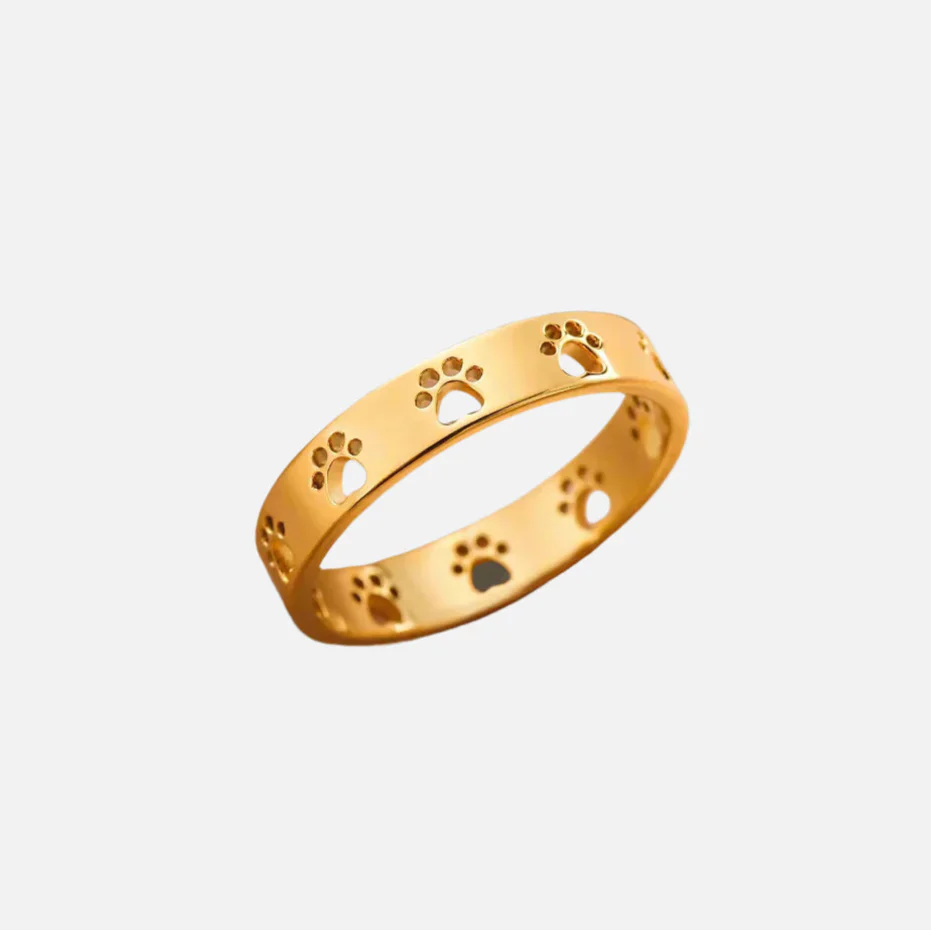 Bague en Acier Inoxydable avec Motif de Patte en Or