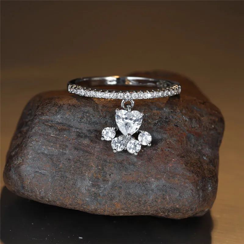 Bague Vintage Patte de Chat & Pierre en Cœur – Ton Or & Argent