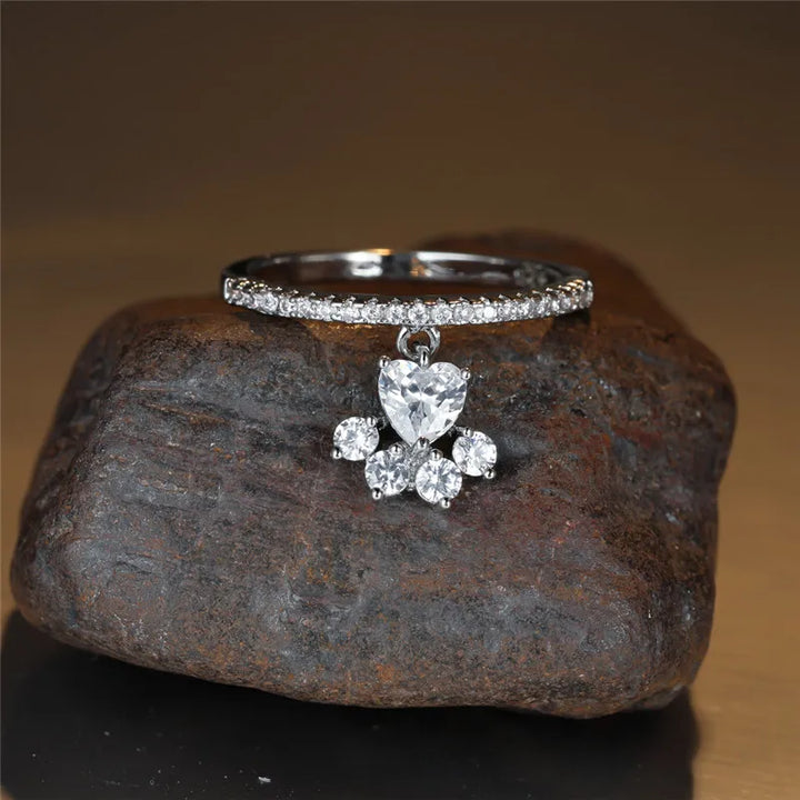 Bague Vintage Patte de Chat & Pierre en Cœur – Ton Or & Argent