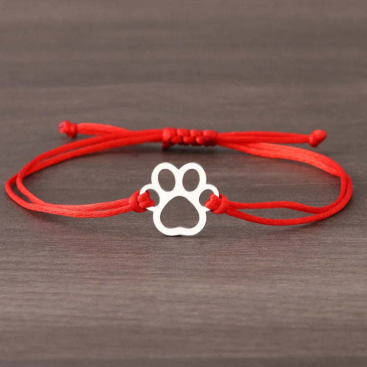 Bracelet en Corde avec Empreinte de Patte – Design Ajustable Noir et Rouge