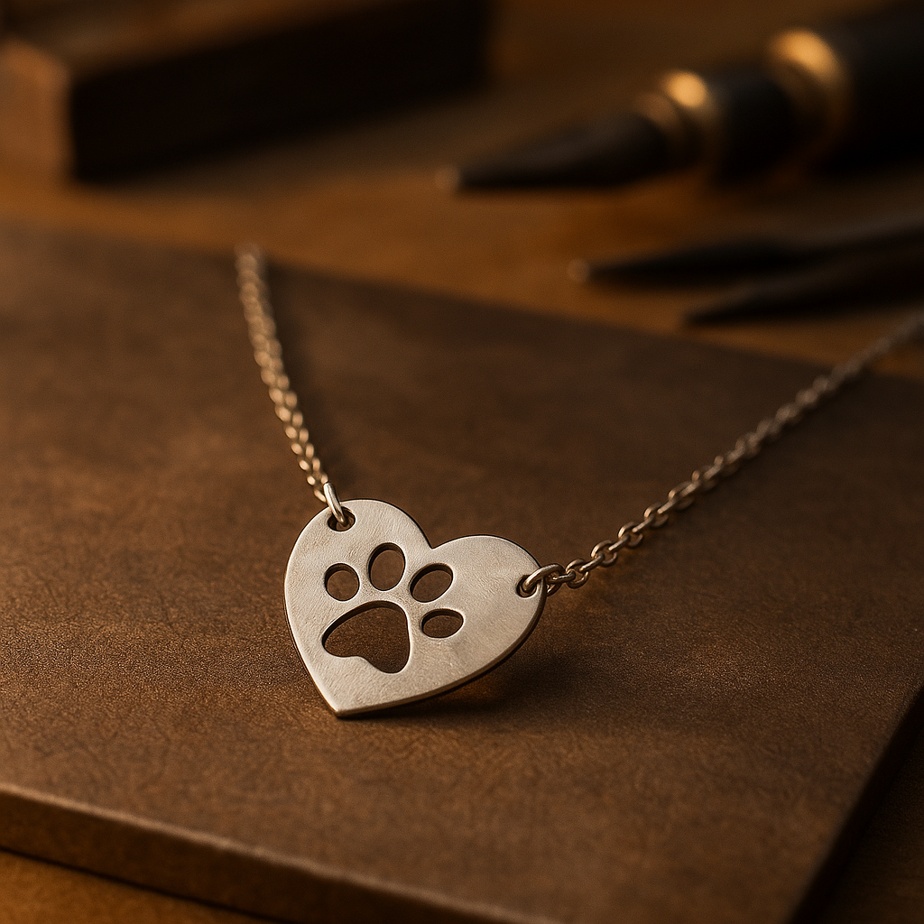 Pendentif en forme de cœur et de patte en argent