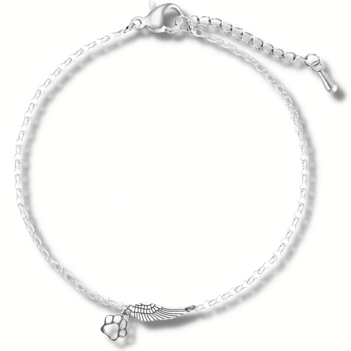 Bracelet commémoratif en argent avec aile d'ange et empreinte de patte | Fait à la main