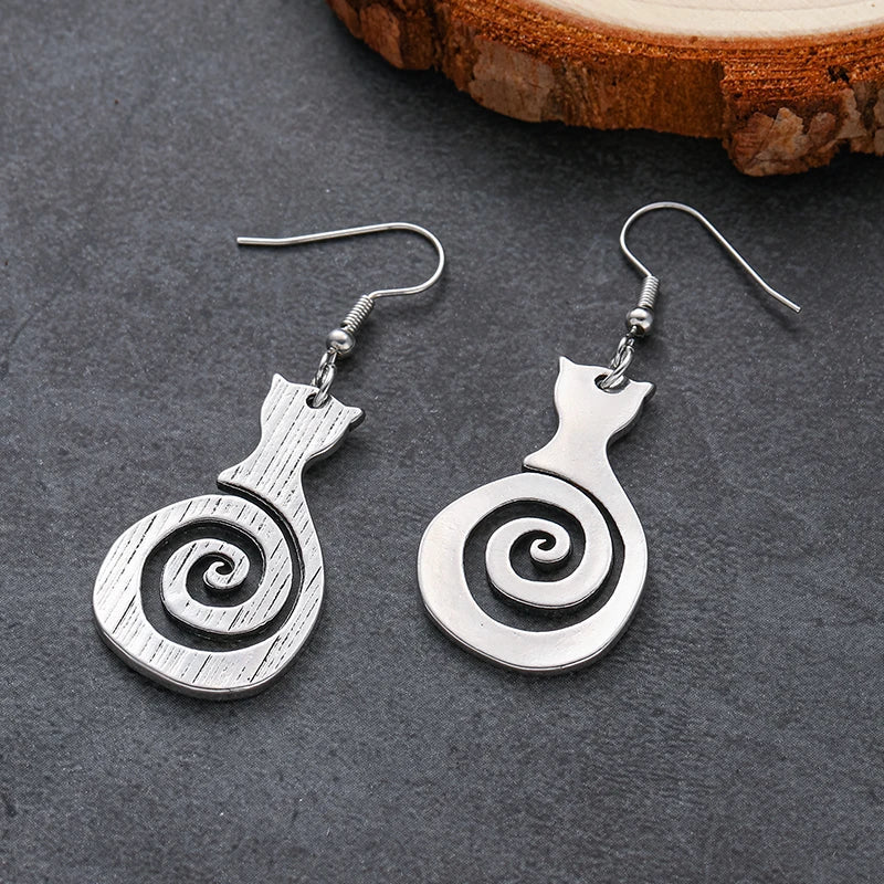 Boucles d'oreilles en spirale vintage avec chat