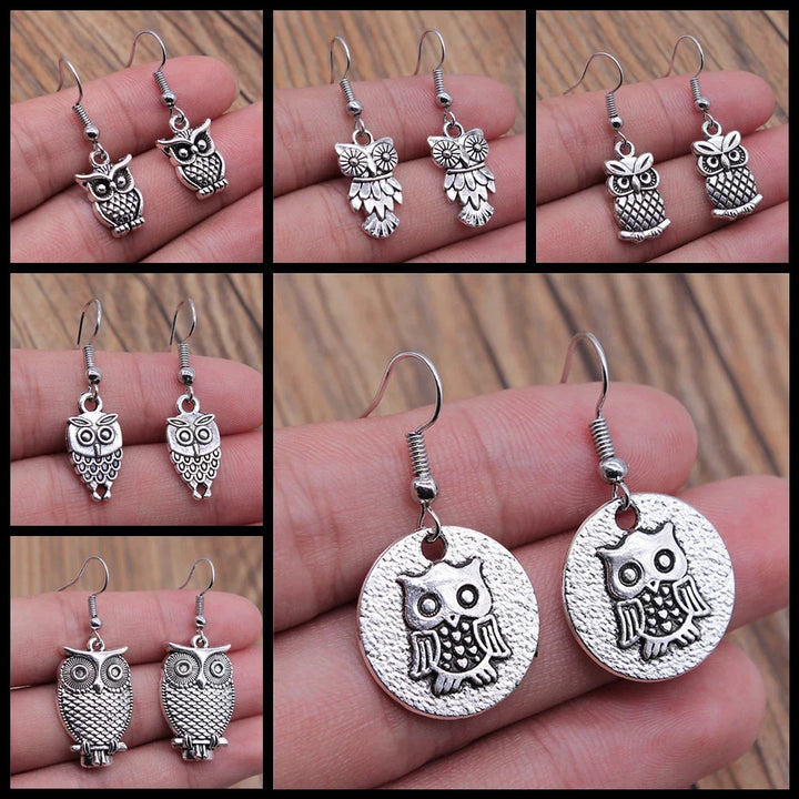 Boucles d'oreilles pendantes bohémiennes vintage avec hibou