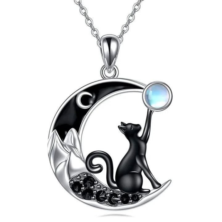 Pendentif en cristal de lune chat noir