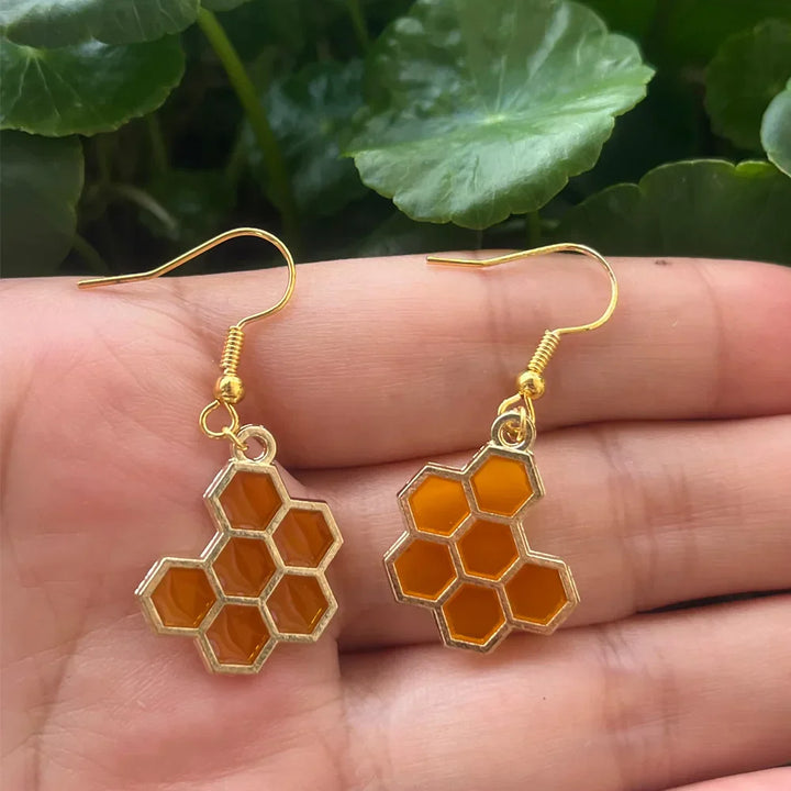 Boucles d'oreilles en cristal Abeille dorée et Rayon de miel