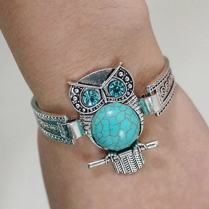 Bracelet en Charme Turquoise avec Hibou Vintage