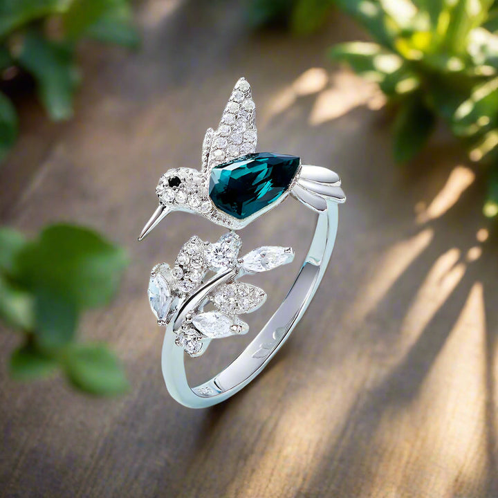 Bague scintillante ajustable en colibri avec diamant en strass