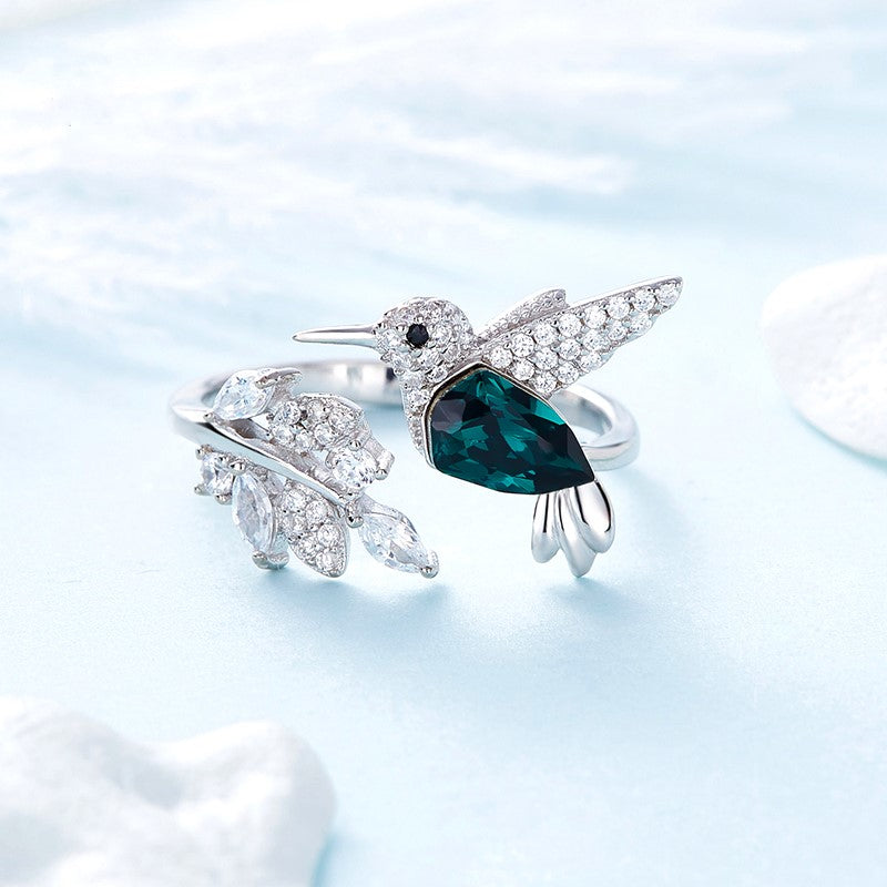 Bague scintillante ajustable en colibri avec diamant en strass