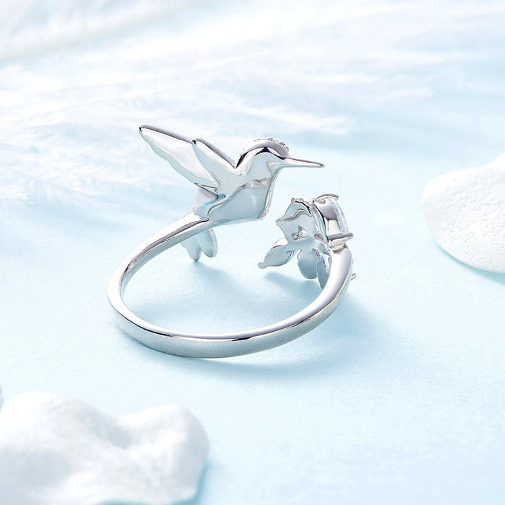 Bague scintillante ajustable en colibri avec diamant en strass