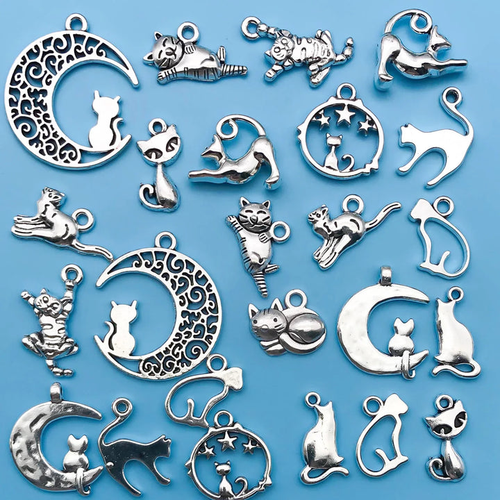 Collection de Charms de Chat en Argent Vintage