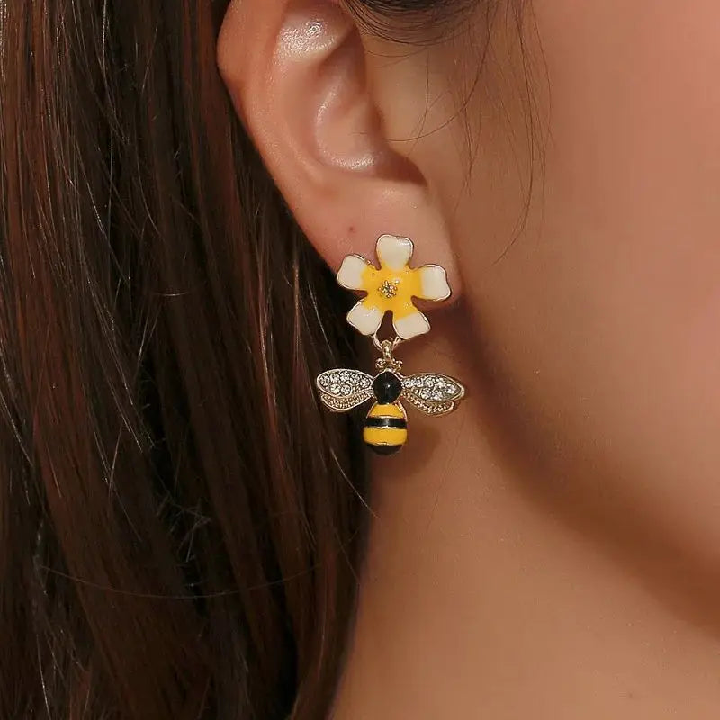 Boucles d'oreilles Goutte Abeille & Tournesol