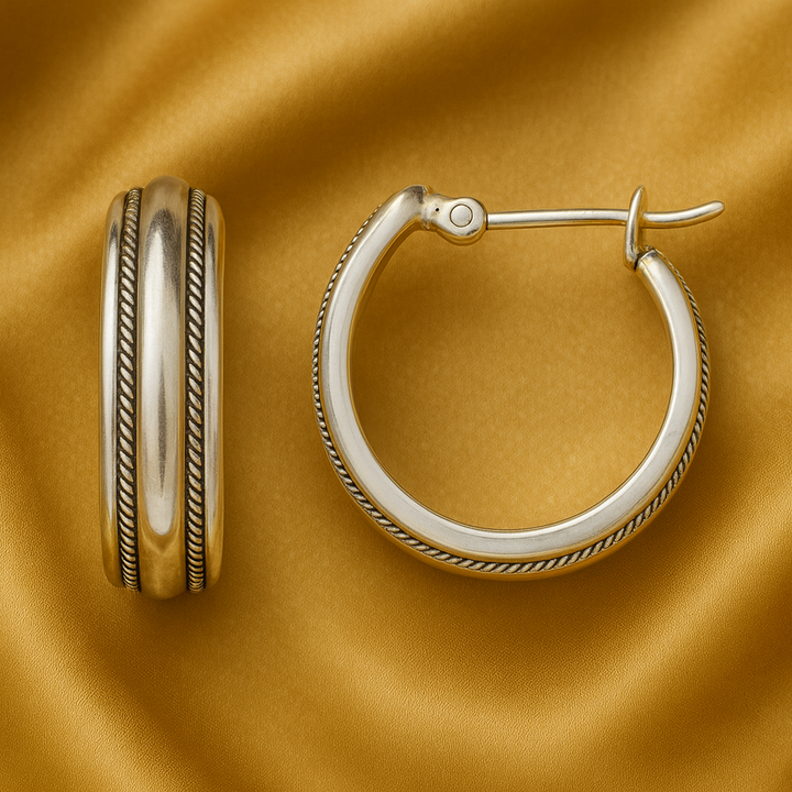 Boucles d'oreilles vintage en argent avec rayures dorées