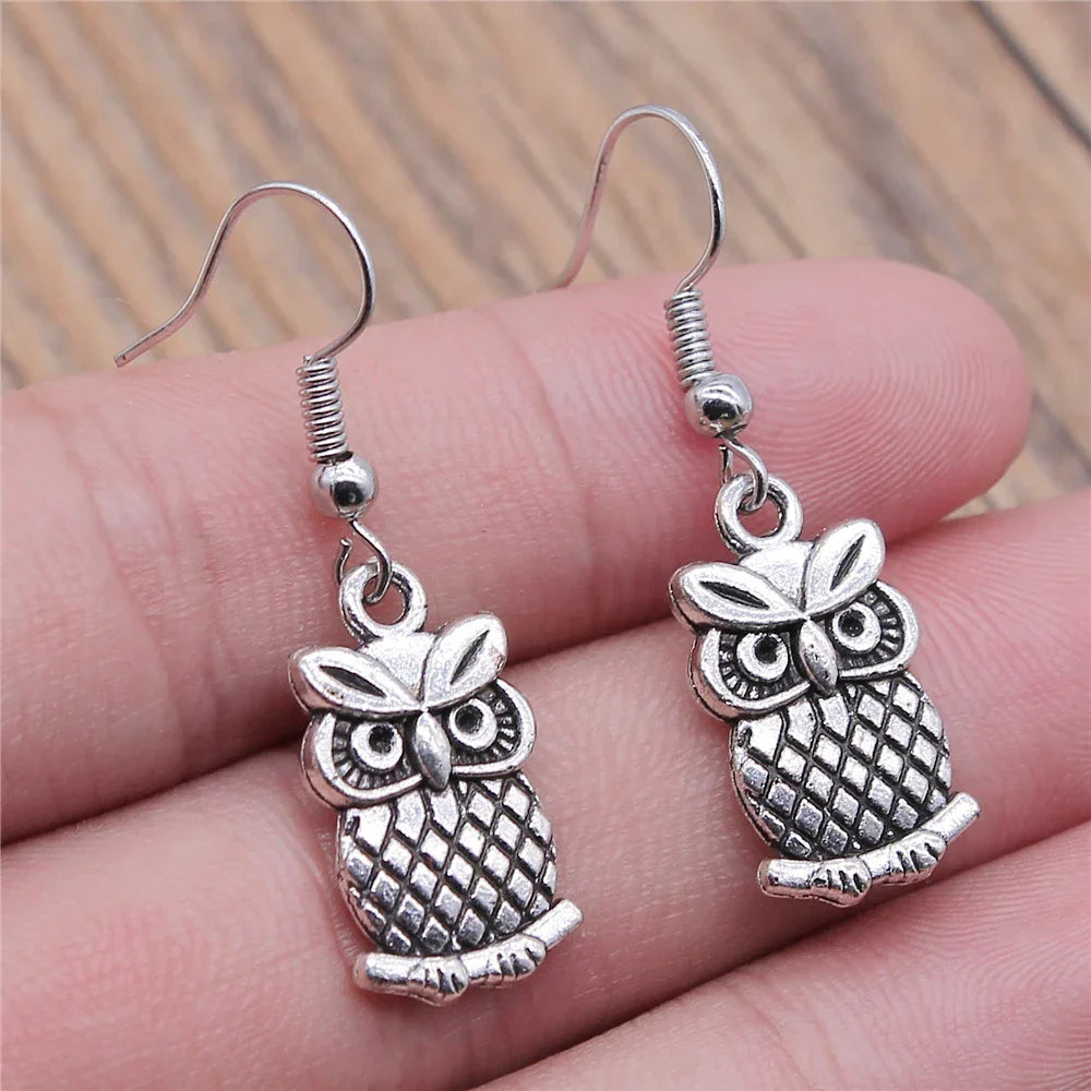 Boucles d'oreilles pendantes bohémiennes vintage avec hibou