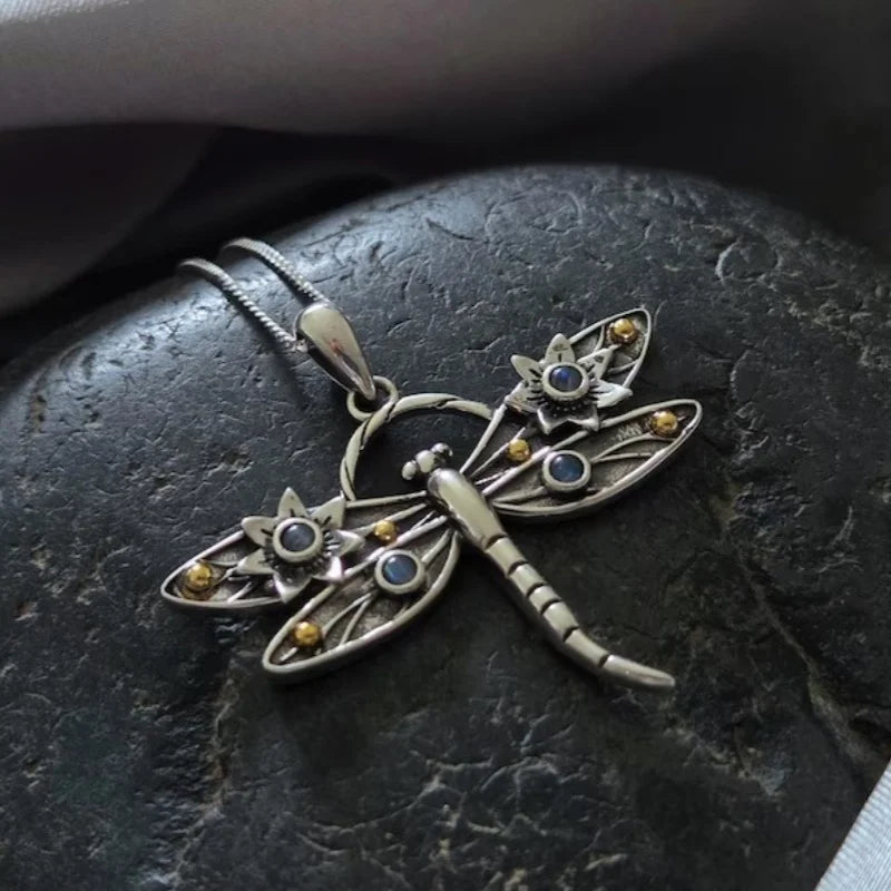Collier Pendentif en Cristal Libellule Vintage