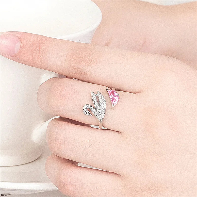 Bague en Cristal Cygne - Ajustable Or Rose