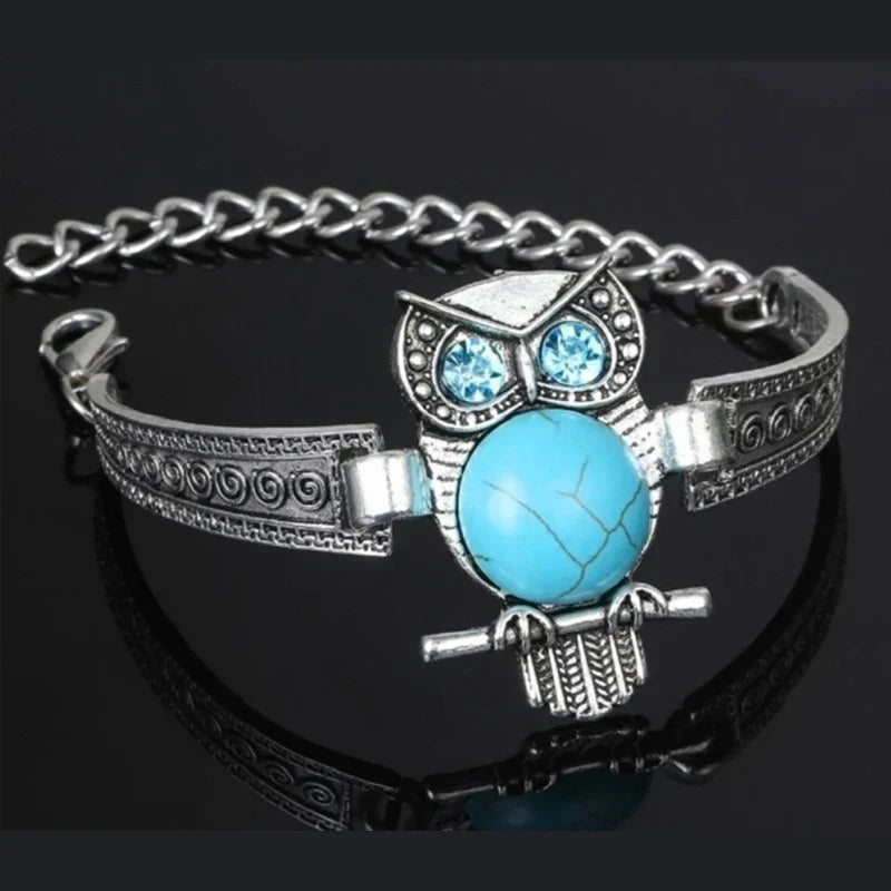 Bracelet en Charme Turquoise avec Hibou Vintage