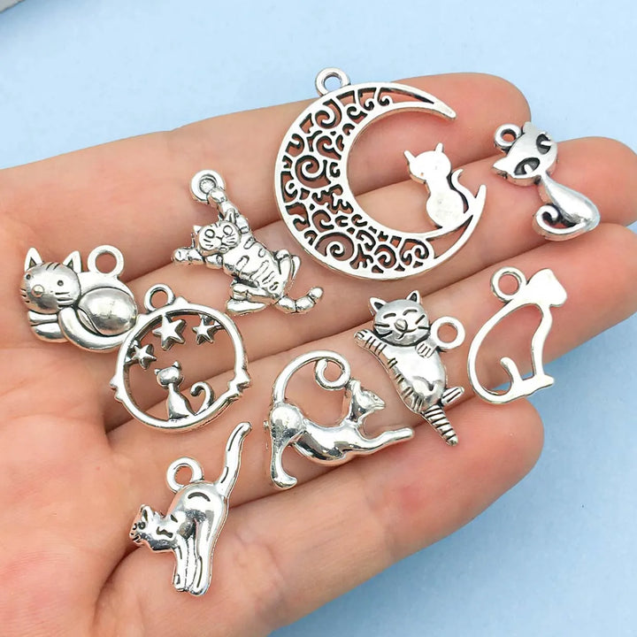 Collection de Charms de Chat en Argent Vintage