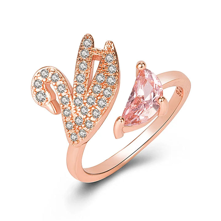 Bague en Cristal Cygne - Ajustable Or Rose