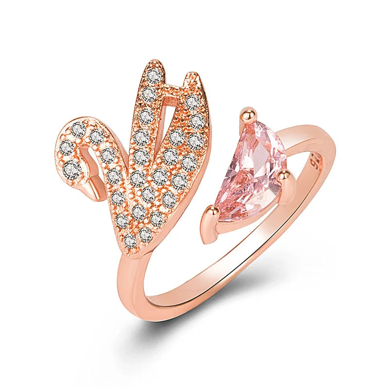 Bague en Cristal de Cygne - Ajustable en Or Rose