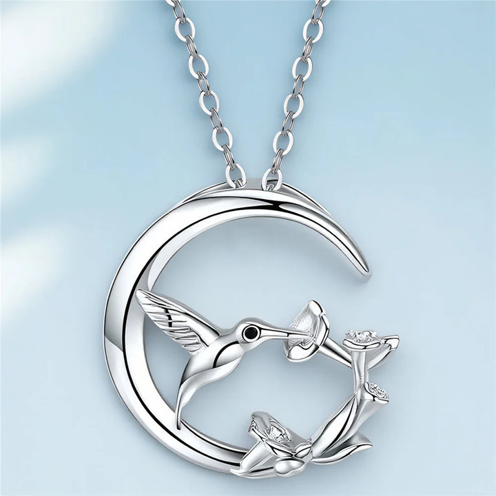Collier Pendentif Vintage en Argent Oiseau de Lune