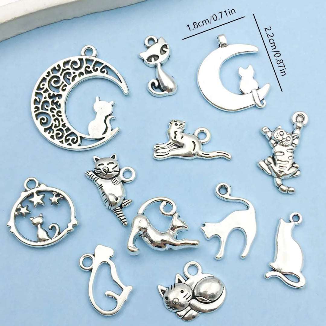 Collection de Charms de Chat en Argent Vintage