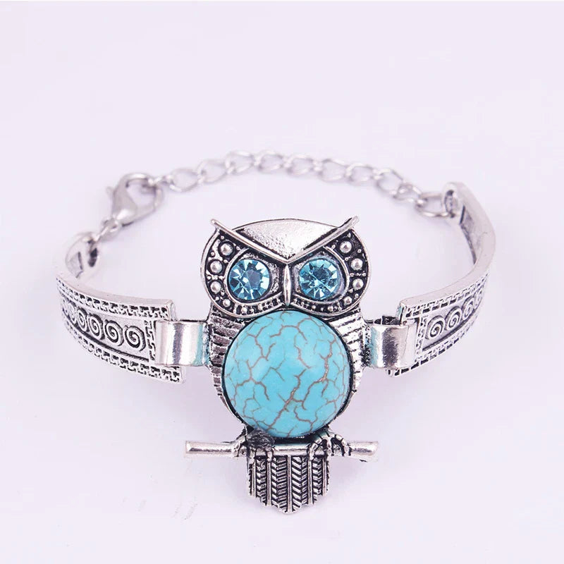 Bracelet en Charme Turquoise avec Hibou Vintage